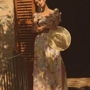 BHLDN Floral Ruffle Maxi Dress